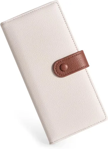 Vista 13 de Unilily Cartera delgada para mujer, con bloqueo RFID, de piel vegana, plegable, tarjetero con 2 ventanas de identificación y bolsillo con Lila