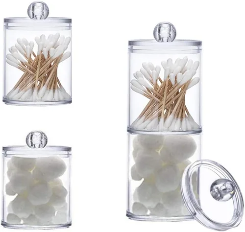 Vista 8 de Paquete de 3 dispensadores Qtip para bolas de algodón, hisopos de algodón, almohadillas redondas de algodón, juego de tarros de boticario
