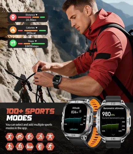 Vista 3 de Relojes inteligentes militares para hombres, linterna GPS/LED integrada/brújula/batería de 600 mAh, reloj inteligente AMOLED de 2.13 pulgadas