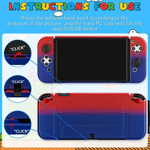 Vista 4 de GLDRAM Carrying Case of Mario Theme for Nintendo Switch OLED, Portable Switch Travel Accessories Bundle with Red & Blue Gradient OLED PC Protective