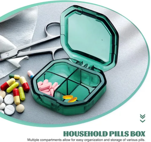 Vista 8 de iplusmile Estuche portátil para medicina, 4 compartimentos, organizador de píldoras compacto para viajes, uso diario, vitaminas, suplementos, caja