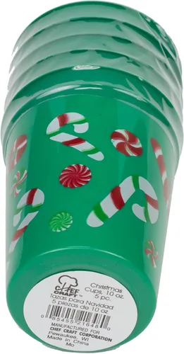 Vista 2 de Chef Craft Seleccionar juego de vasos de Navidad de plástico, capacidad de 10 onzas, juego de 5 piezas, el color puede variar