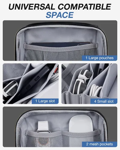 Vista 3 de BAGSMART Bolsa organizadora de electrónica, pequeña bolsa organizadora de tecnología de viaje para artículos esenciales de viaje, bolsa organizadora