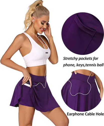 Vista 5 de COOrun Faldas de tenis plisadas para mujer con pantalones cortos y bolsillos, pantalón deportivo para golf, deporte, correr, entrenamiento