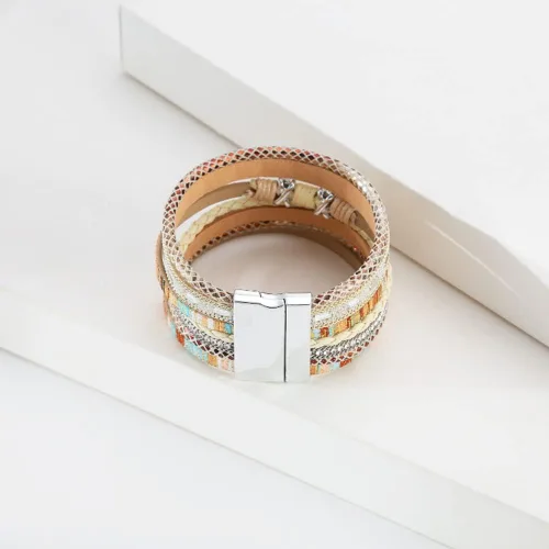 Vista 6 de Pulsera multicapa de cuero Pulsera de señoras cierre de mujer