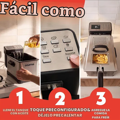 Vista 10 de Gourmia Freidora de encimera de 3.2 cuartos de galón: freidora de aceite eléctrica con pantalla digital, control de temperatura ajustable de 280 °F