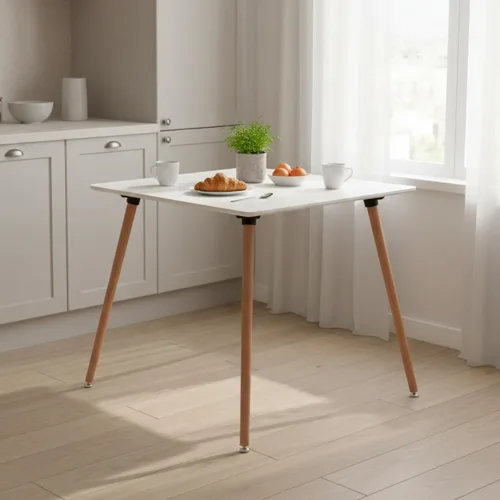 Vista 2 de Mesa de comedor cuadrada de 31.5 pulgadas para 2-4 personas, mesa blanca funcional moderna con patas de madera para el hogar, oficina, cocina Blanco