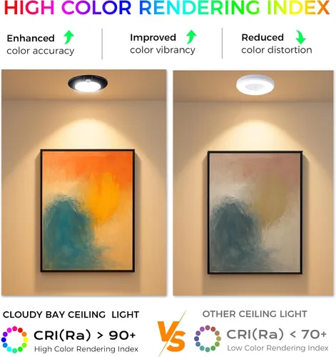 Vista 6 de CLOUDY BAY - Lámpara de techo con sensor de movimiento para interiores, 120 V CRI90 10 W 5000 K, luz de día brillante, 6.5 pulgadas LED de montaje