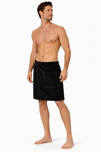 Vista 3 de Toalla ajustable de terciopelo de rizo de algodón turco para hombres (negro, talla única)