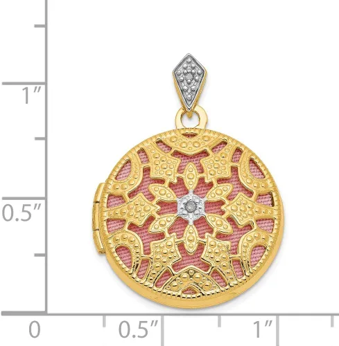 Vista 3 de Oro amarillo de 14 quilates de 0.787in redondo con medallón vintage de diamante, diamante