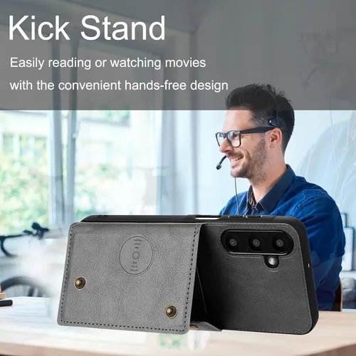 Vista 4 de Funda compatible con OnePlus Nord 2 5G DN2101 DN2103 Kickstand [piel sintética + carcasa + tarjetero] 2 en 1 cubierta magnética negra