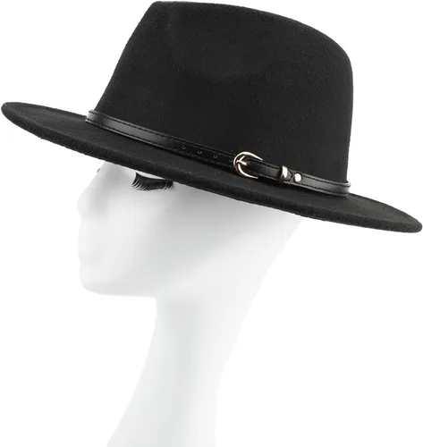 Vista 6 de Melesh. - Sombrero de fieltro clásico, de ala ancha y cinturón con hebilla, tipo Fedora.
