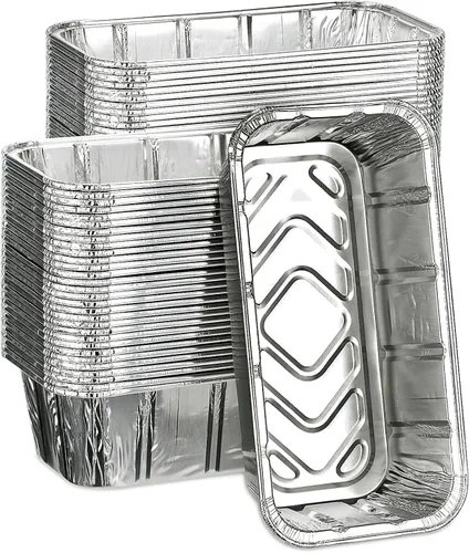 Vista 7 de MOACOCK Paquete de 50 mini moldes para pan de 1 libra, 6 x 3.5 x 2 pulgadas, moldes de pan desechables de papel de aluminio para hornear pasteles