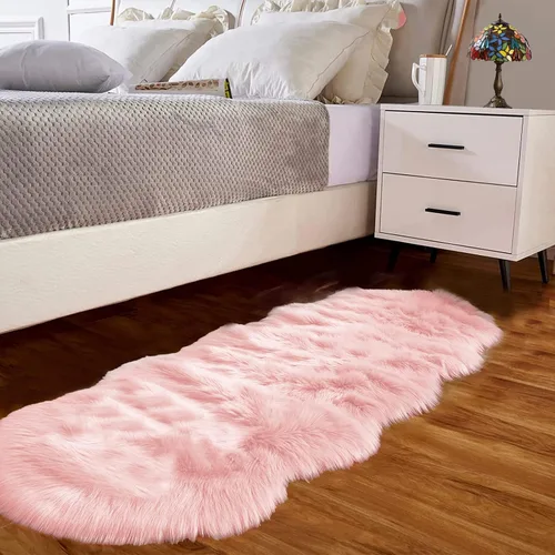 Vista 96 de Goolela Alfombra esponjosa de piel sintética para dormitorio, color marrón claro beige, 2 x 3 pies, alfombra de piel de oveja peluda y difusa