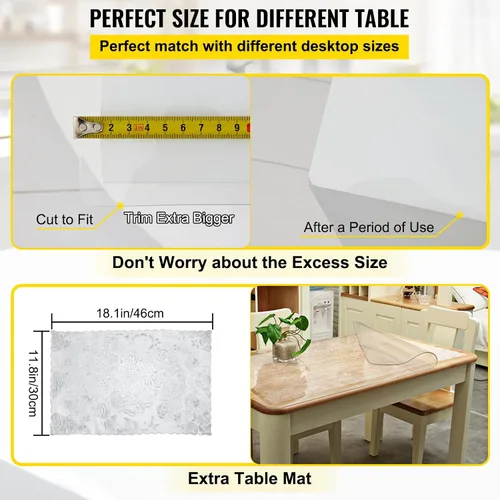Vista 6 de VEVOR - Protector de escritorio transparente, 42 x 78 pulgadas, de 1.5 mm de grosor, rectangular, de plástico impermeable, antiarañazos y fácil