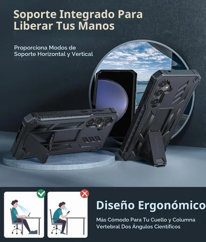 Vista 4 de FNTCASE para Samsung Galaxy S23-FE Funda: Funda protectora dura de grado militar con atril Protector de pantalla Funda protectora a prueba
