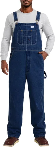Vista 8 de HISEA Overol de mezclilla para hombre, overol de trabajo con correas ajustables y prácticos bolsillos para herramientas Azul lavado a la piedra