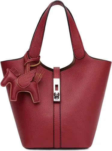Vista 12 de Bolso de mano para mujer, de piel vegana, bolso de mano con asa superior, bolso de hombro con bolso pequeño desmontable