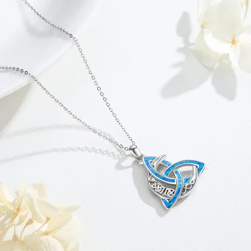 Vista 2 de CHENGHONG Collar de luna celta para mujer, plata de ley 925, con nudo celta y piedra lunar, collar irlandés creciente, joyería celta, regalo