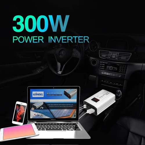 Vista 2 de Inversor de corriente de 300 W DC 12 V a 110 V AC inversor de coche con adaptador de coche USB dual 4.8A con pantalla LED