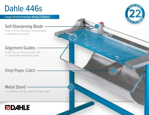 Vista 5 de Dahle 446s - Cortadora rotativa prémium con soporte, longitud de corte de 36 pulgadas, capacidad de 25 hojas, autoafilado, abrazadera automática