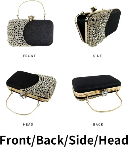Vista 3 de shiiriin Bolso de mano de cristal brillante para mujer, elegante bolso de mano con diamantes de imitación para novia, boda, fiesta