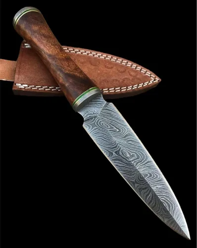 Vista 7 de Poshland DG-71 Hecho a mano Damscus cuchillo de acero con mango de cuero - doble borde