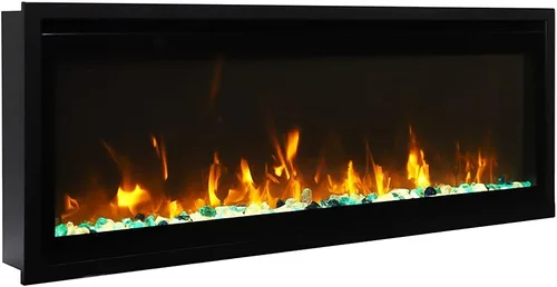 Vista 4 de Chimenea eléctrica extra delgada de 45 pulgadas para interiores con envolvente de acero negro