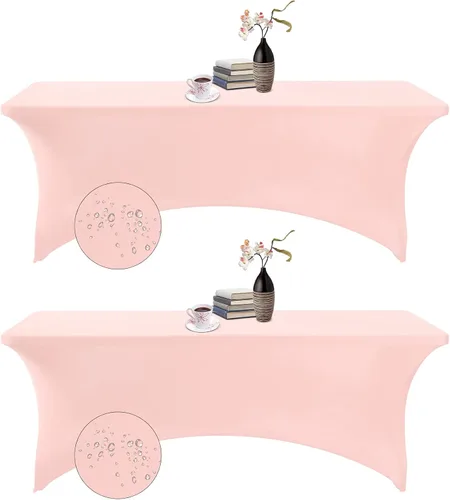 Vista 33 de Paquete de 2 fundas de mesa de elastano impermeables para mesas rectangulares, 6 pies, negras, elásticas, resistentes a manchas, para todas