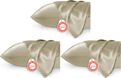 Vista 11 de Bedsure Paquete de 2 fundas de almohada de satén similares a las fundas de almohada de seda tamaño estándar, funda de almohada para mujeres que