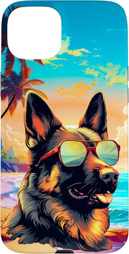 Vista 9 de Funda para iPhone 16 con diseño de pastor alemán, para amantes de los perros, playa, mar, para niños y niñas
