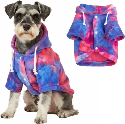 Vista 11 de Mklhgty Sudadera con capucha para perro de tie dye, abrigo de invierno para perros pequeños - capucha cálida y ajustable ultrasuave, tela