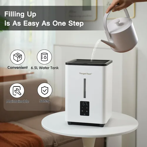 Vista 2 de Humidificadores evaporativos para habitación grande de dormitorio, 1.55 galones, humidificador evaporativo de niebla fría de 20 W, 7 velocidades