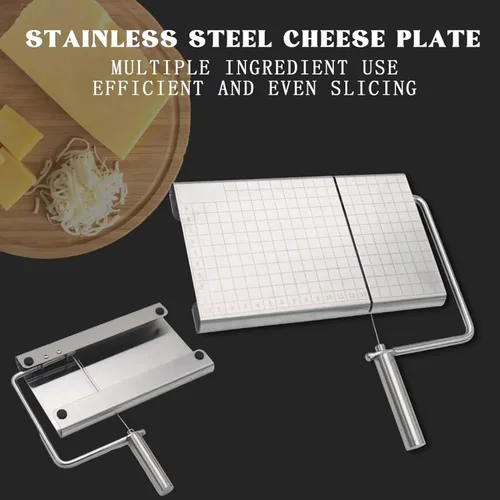 Vista 5 de Cortador de queso con tabla para queso de bloque Tabla de cortar queso ajustable resistente con 11 cables de repuesto, diseño ergonómico, cortador