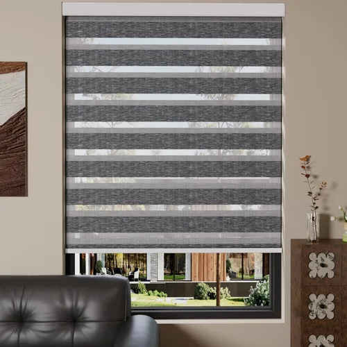 Vista 45 de MYshade Persianas enrollables de cebra opacas (85 %) con cordón para ventanas interiores, persianas de doble capa beige para dormitorio, baño, sala