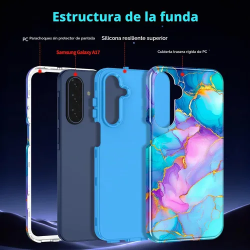 Vista 3 de Hekodonk Funda para Galaxy A17 5G/Galaxy A16 5G, resistente cuerpo completo, protección a prueba de golpes, 3 en 1, híbrida de policarbonato duro