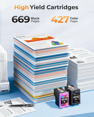 Vista 3 de 65XL 65 cartuchos de tinta negro/color combo pack Reemplazo para tinta HP 65 65xl negra y cartucho de tinta de color, compatible con HP Envy 5055