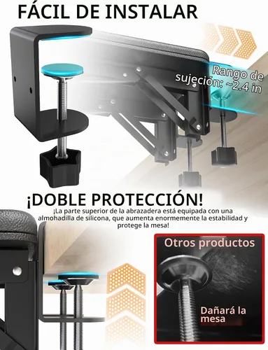 Vista 8 de NODOCA Reposabrazos para escritorio, reposabrazos ergonómico, extensor de escritorio, esponja suave incorporada, cómodo soporte de brazo