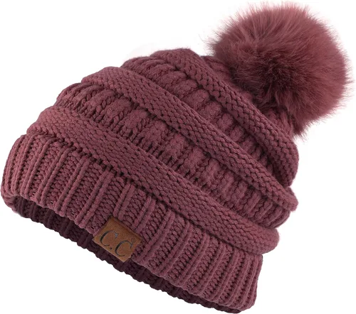 Vista 112 de Gorro unisex liso con pompón y ribete (HAT-43) de C.C Hatsandscarf Exclusives Marfil