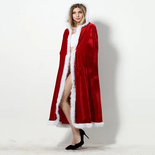 Vista 7 de Capa larga de terciopelo con capucha para Halloween, Navidad, para mujer, disfraz de fiesta de Papá Noel