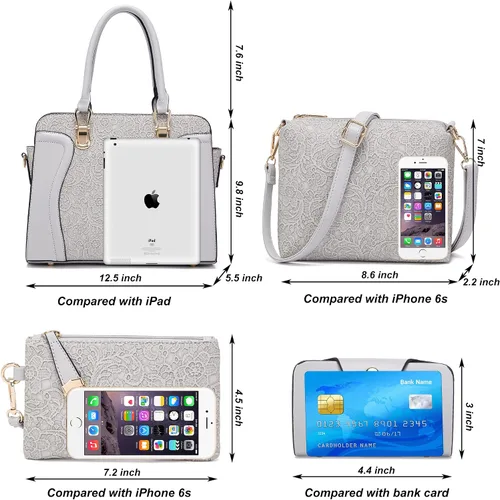 Vista 56 de Bolsos de mano de moda para mujer, bolsa de hombro, asa superior, bolsa de mano, juego de 4 piezas