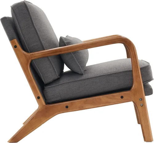 Vista 3 de Silla decorativa para sala de estar, sillón tapizado moderno de mediados de siglo con almohada, sillón de lectura, cómoda silla decorativa para Gris