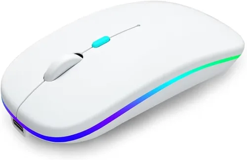 Vista 9 de Ratón delgado inalámbrico, recargable 2.4G, clic silencioso, RGB, 1600 DPI, batería de 500 mAh, compatible con Windows/Mac