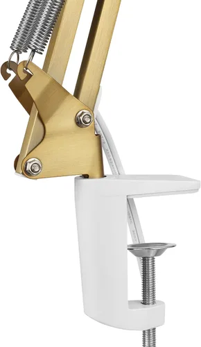Vista 7 de Globe Electric 62000010 Lámpara de escritorio de 32" con múltiples articulaciones con abrazadera metálica, latón mate, acentos blancos, interruptor