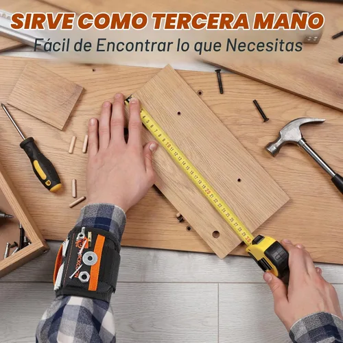 Vista 2 de Pulsera de herramienta de 20 imanes para sujetar tornillos, clavos y brocas, cómoda y resistente, gran idea de regalo para marido, papá, manitas