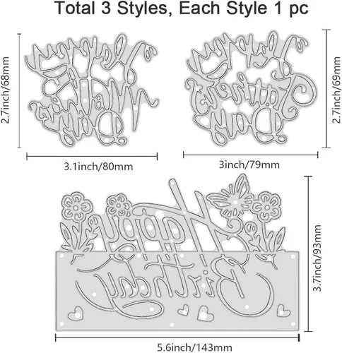Vista 3 de ORIGACH 3 piezas de troqueles de corte de metal para el Día de la Madre y Feliz Día del Padre, plantillas de estampado en relieve para manualidades