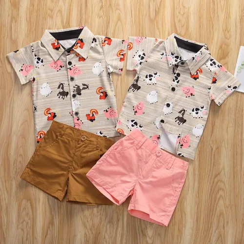 Vista 3 de Zoiuytrg Camisas con botones y cuello vuelto con estampado de vaca y cerdo diseño de caballo y vaca
