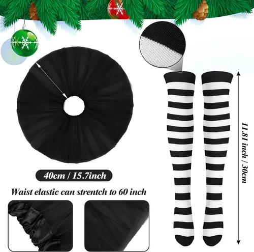Vista 3 de Geyoga 4 Pack Kid Christmas Costume Set Christmas Santa Hat Tutu Skirt Striped Tights for Christmas Holiday Dress Party
