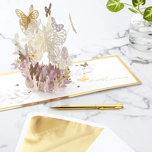 Vista 4 de Hallmark Tarjeta desplegable Signature Paper Wonder, Thankful for You & Signature Paper Wonder, ramo de pensamientos felices