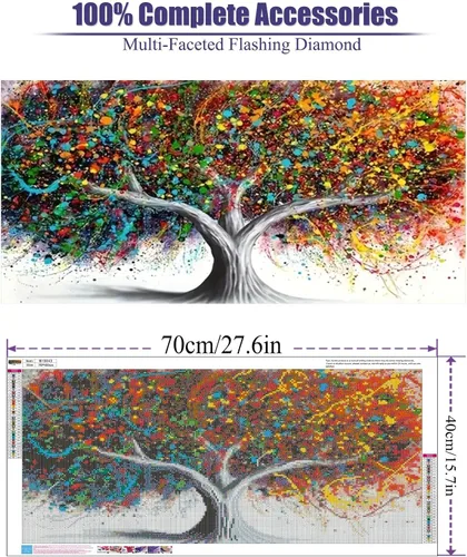 Vista 3 de BOHADIY Pintura de diamantes de imitación de árbol 5D, kits de pintura de diamantes de imitación para adultos, árbol colorido de bricolaje